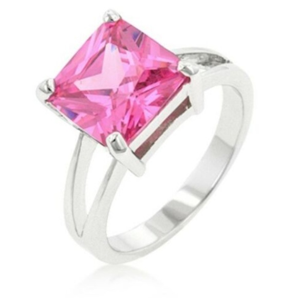 Silver Pink CZ Cocktail Ring Size 5 6 7 8 9 10 - Picture 2 of 8